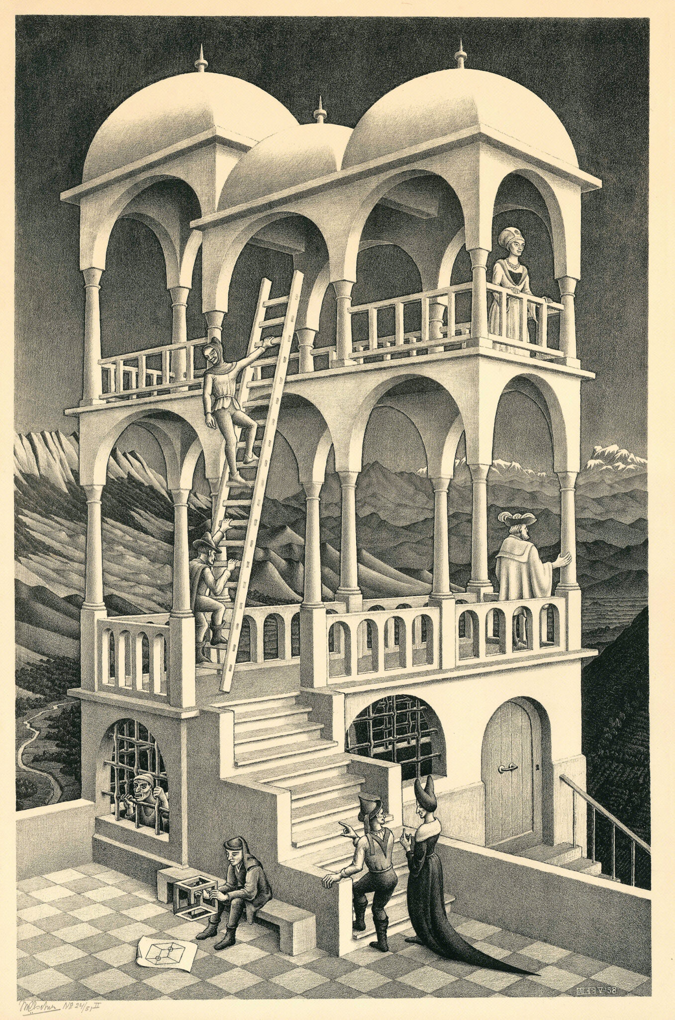 À l'exposition M.C. Escher à la Monnaie de Paris : Belvedere, 1958