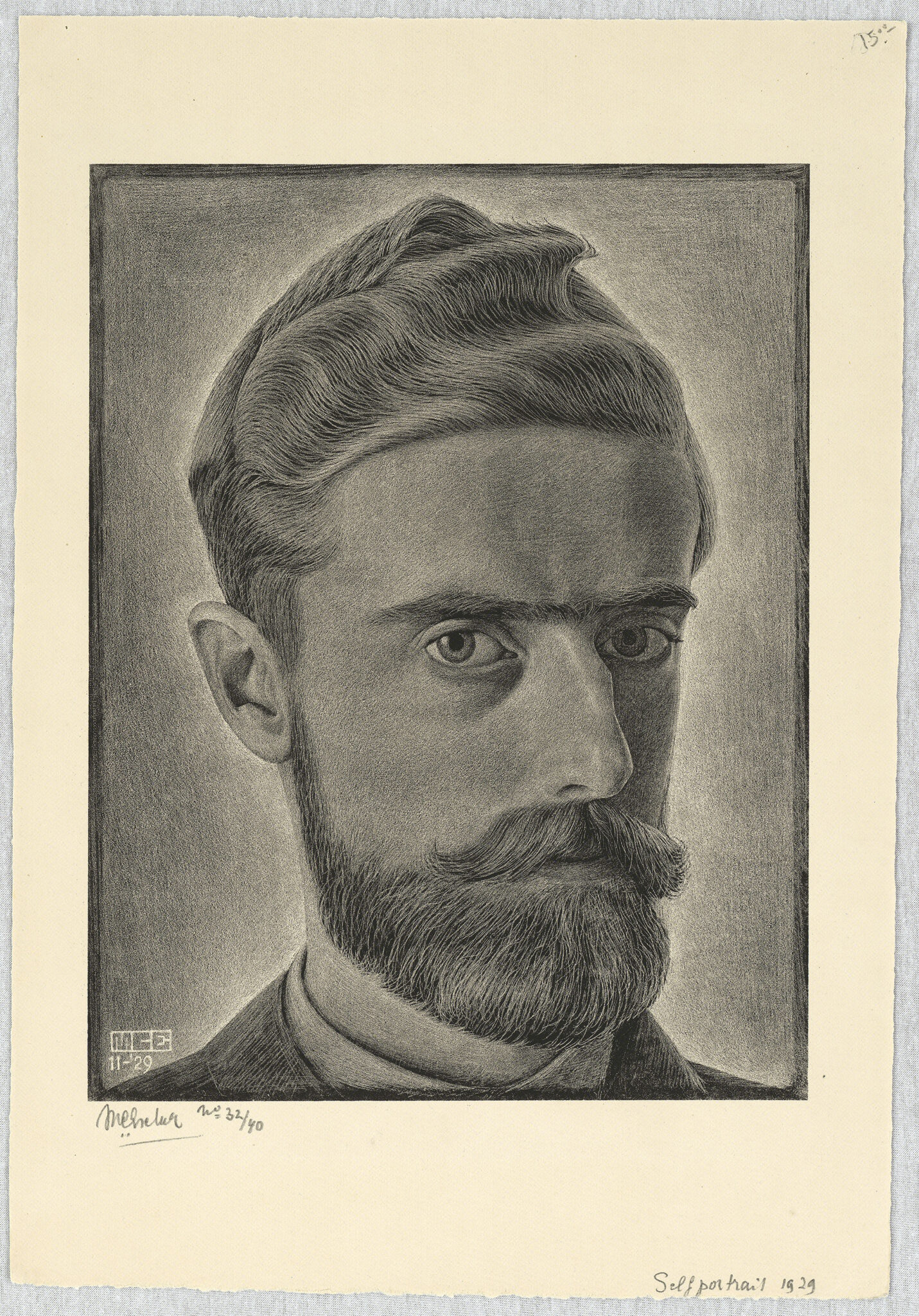 À l'exposition M.C. Escher à la Monnaie de Paris : Autoportrait, 1929