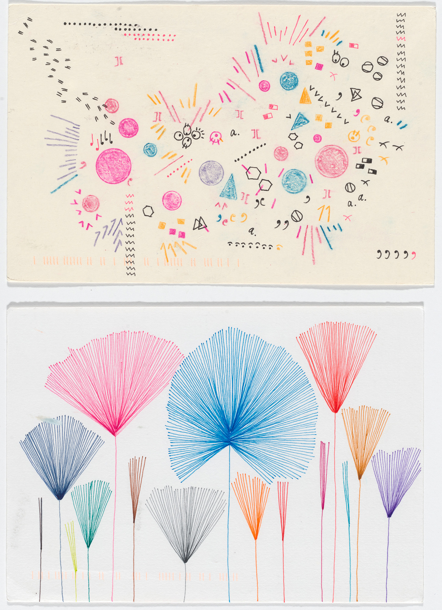 Giorgia Lupi and Stefanie Posavec, Dear Data: Week 14 (Abstract Productivity / A Week of Schedules). 2015. The Museum of Modern Art, New York. Committee on Architecture and Design Funds.